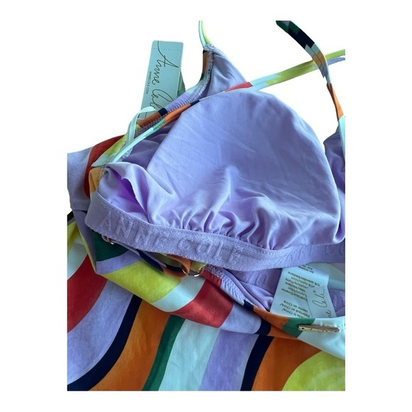 Anne Cole Printed Mulit Color Wavey Tankini Swim Top Criss Cross Back M NEW - Picture 8 of 13